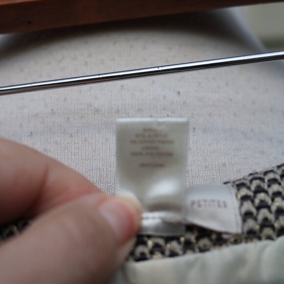 LOFT Petite Cream Black Gold Metallic Front Button Pockets A-Line Skirt Sz 8P - Picture 6 of 6